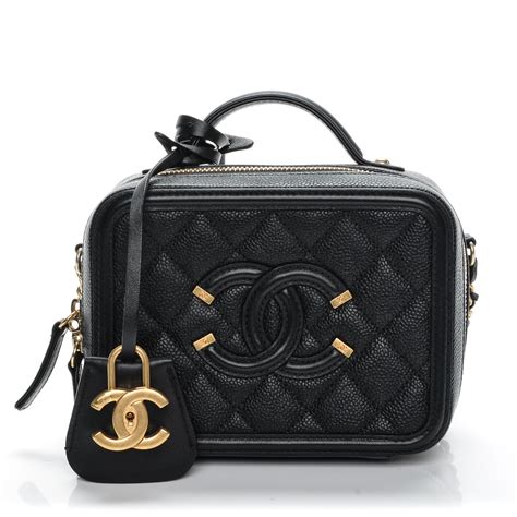 chanel caviar quilted medium cc filigree vanity case black|Chanel Black Quilted Caviar CC Filigree Vanity Case Brushed .